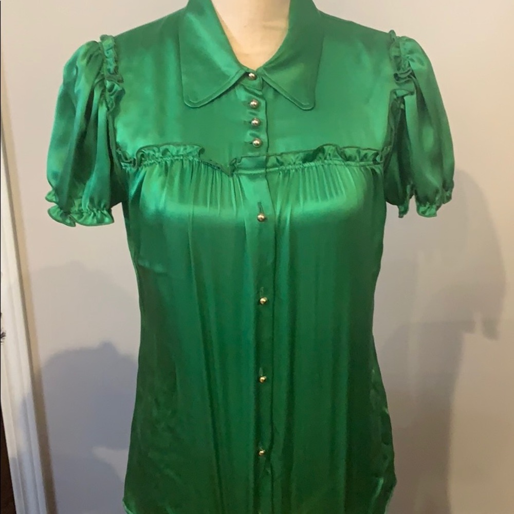 Dolce & Gabbana Green Satin Blouse - Picture 2 of 9